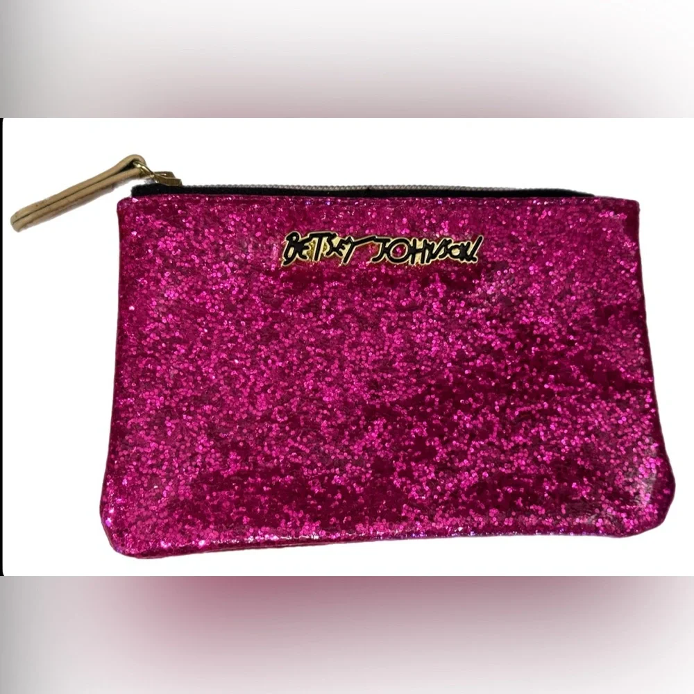 Betsy Johnson zip up card holder/wallet pink sparkle
